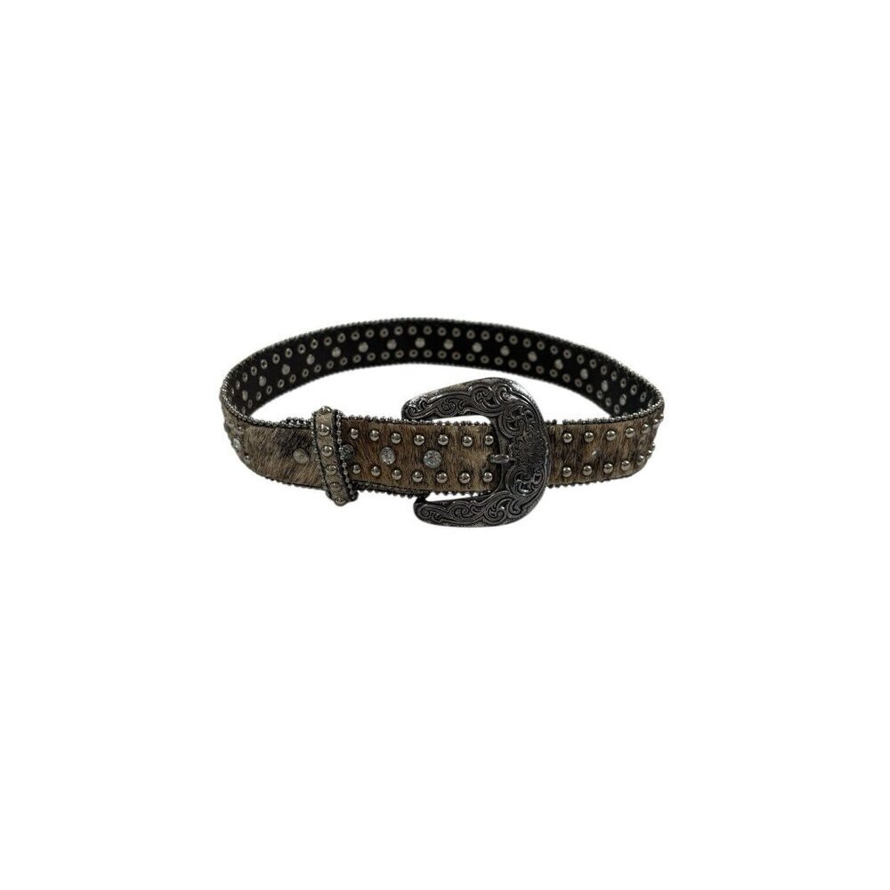 Nocona Belt Co. Girls' Rhinestone Leather Hair-On-Hide Leather Belt - Size 20